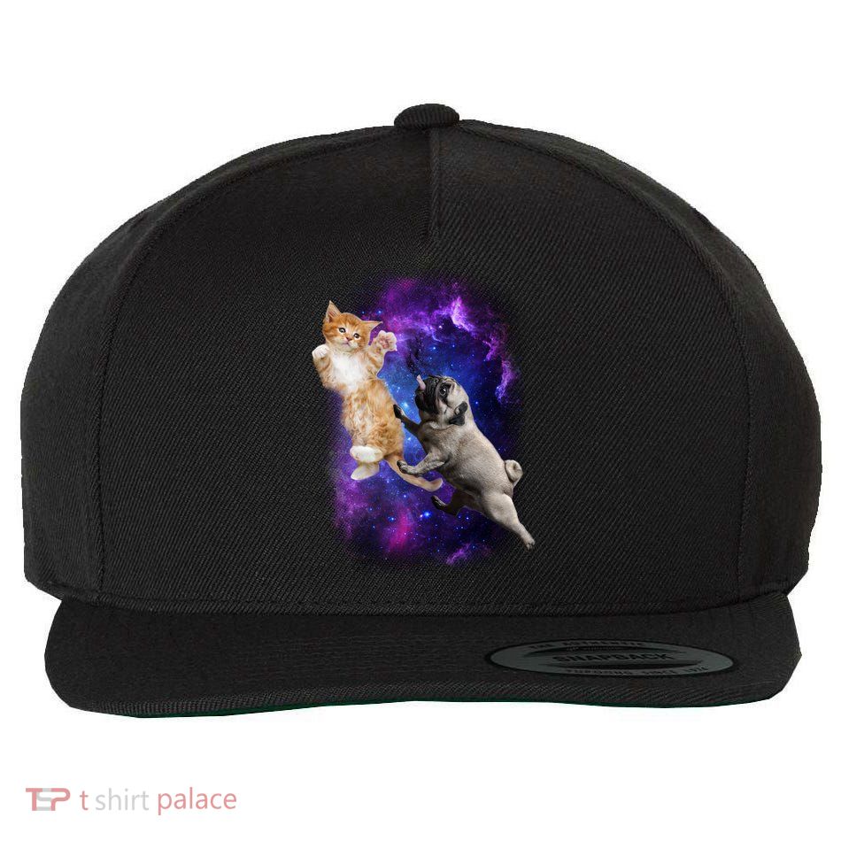 Cat And Pug In Space Wool Snapback Cap