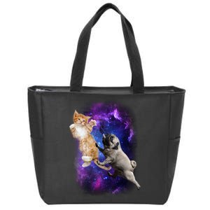 Cat And Pug In Space Zip Tote Bag