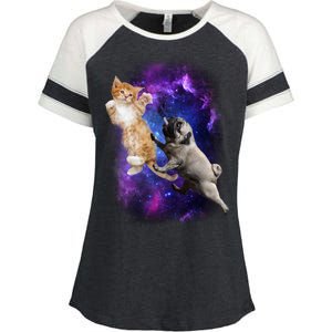 Cat And Pug In Space Enza Ladies Jersey Colorblock Tee