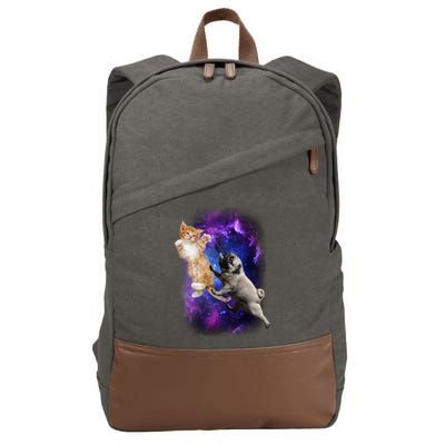 Cat And Pug In Space Cotton Canvas Backpack