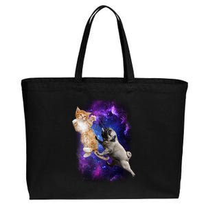 Cat And Pug In Space Cotton Canvas Jumbo Tote