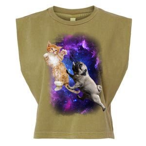 Cat And Pug In Space Garment-Dyed Women's Muscle Tee