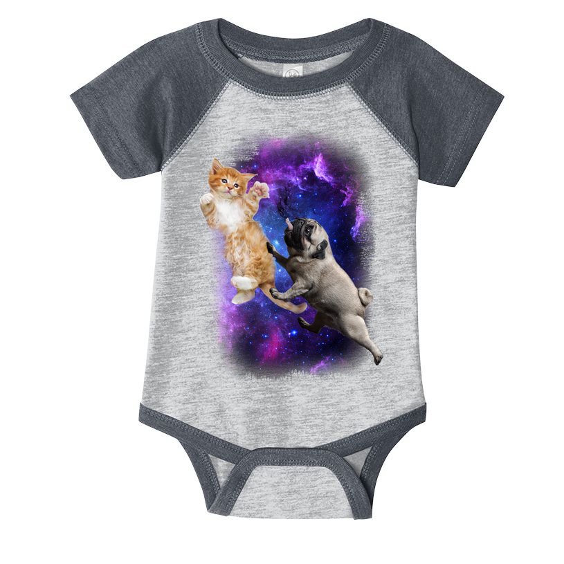 Cat And Pug In Space Infant Baby Jersey Bodysuit