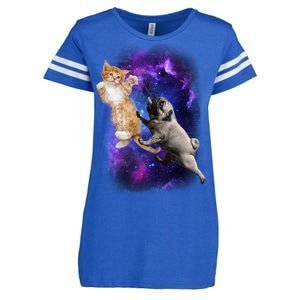 Cat And Pug In Space Enza Ladies Jersey Football T-Shirt