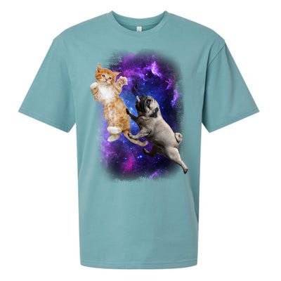 Cat And Pug In Space Sueded Cloud Jersey T-Shirt