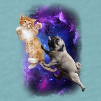 Cat And Pug In Space Sueded Cloud Jersey T-Shirt