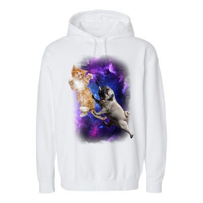 Cat And Pug In Space Garment-Dyed Fleece Hoodie