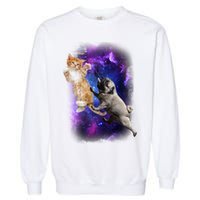 Cat And Pug In Space Garment-Dyed Sweatshirt