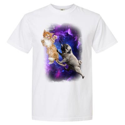 Cat And Pug In Space Garment-Dyed Heavyweight T-Shirt