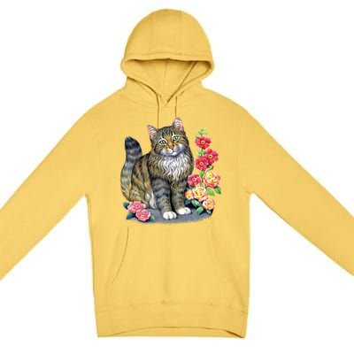 Cat and Roses Premium Pullover Hoodie