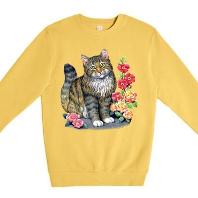 Cat and Roses Premium Crewneck Sweatshirt