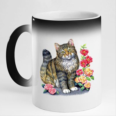 Cat and Roses 11oz Black Color Changing Mug