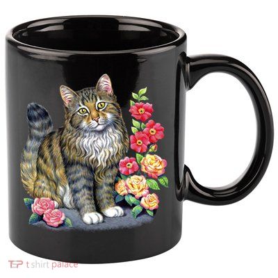 Cat and Roses 11oz C Handle Ceramic Mug