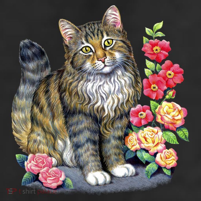 Cat and Roses 11oz C Handle Ceramic Mug