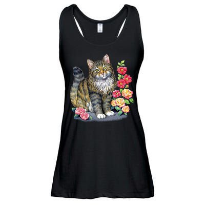 Cat and Roses Ladies Essential Flowy Tank