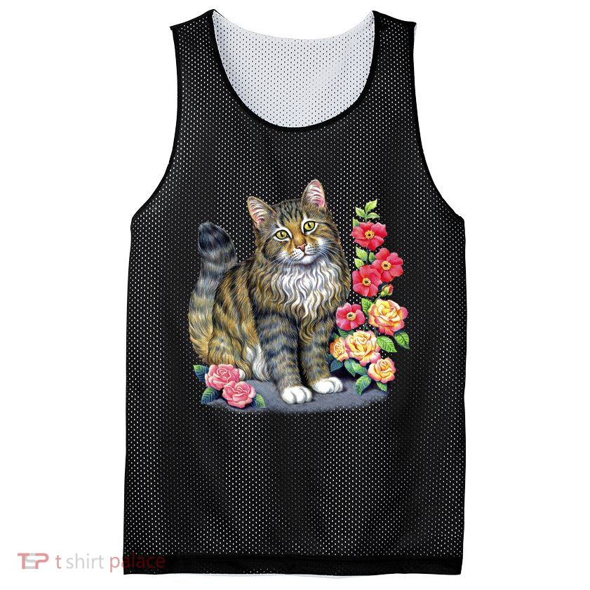 Cat and Roses Mesh Reversible Basketball Jersey Tank