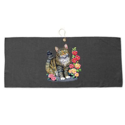 Cat and Roses Large Microfiber Waffle Golf Towel