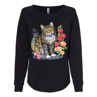 Cat and Roses Womens California Wash Sweatshirt