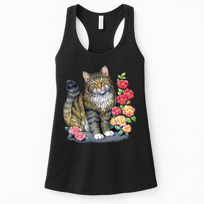 Cat and Roses Womens Tank Top