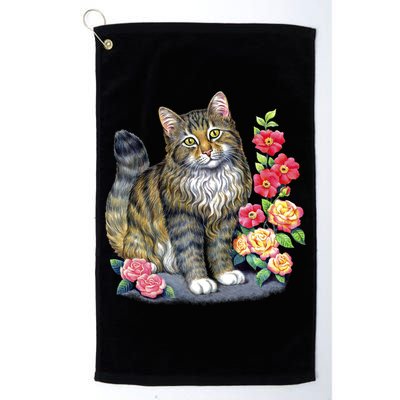 Cat and Roses Golf Towel