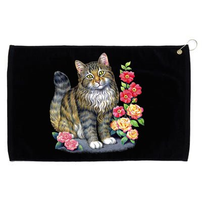 Cat and Roses Grommeted Golf Towel