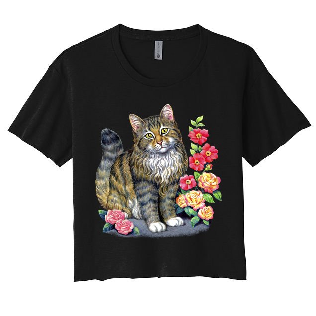 Cat and Roses Crop Top