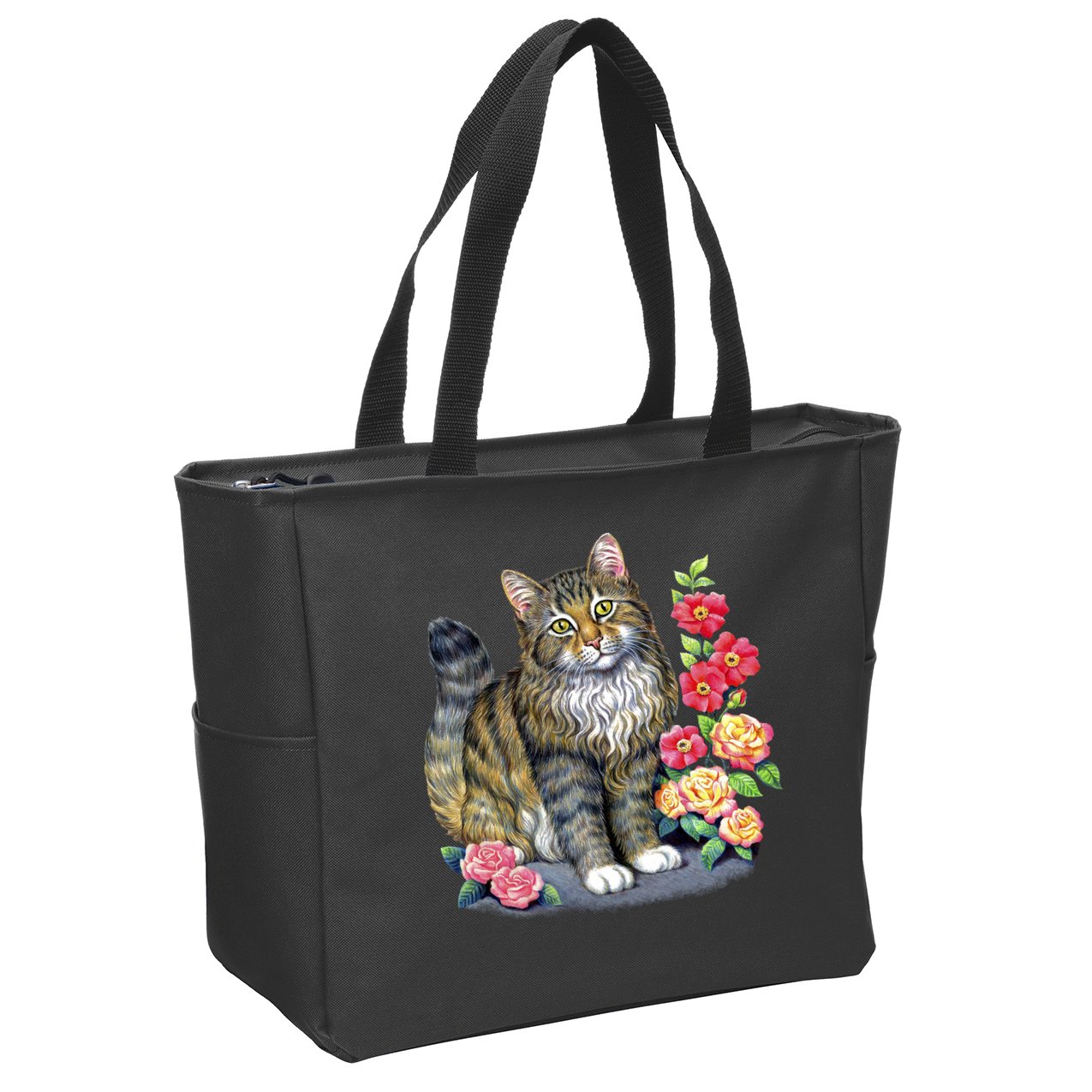 Cat and Roses Zip Tote Bag