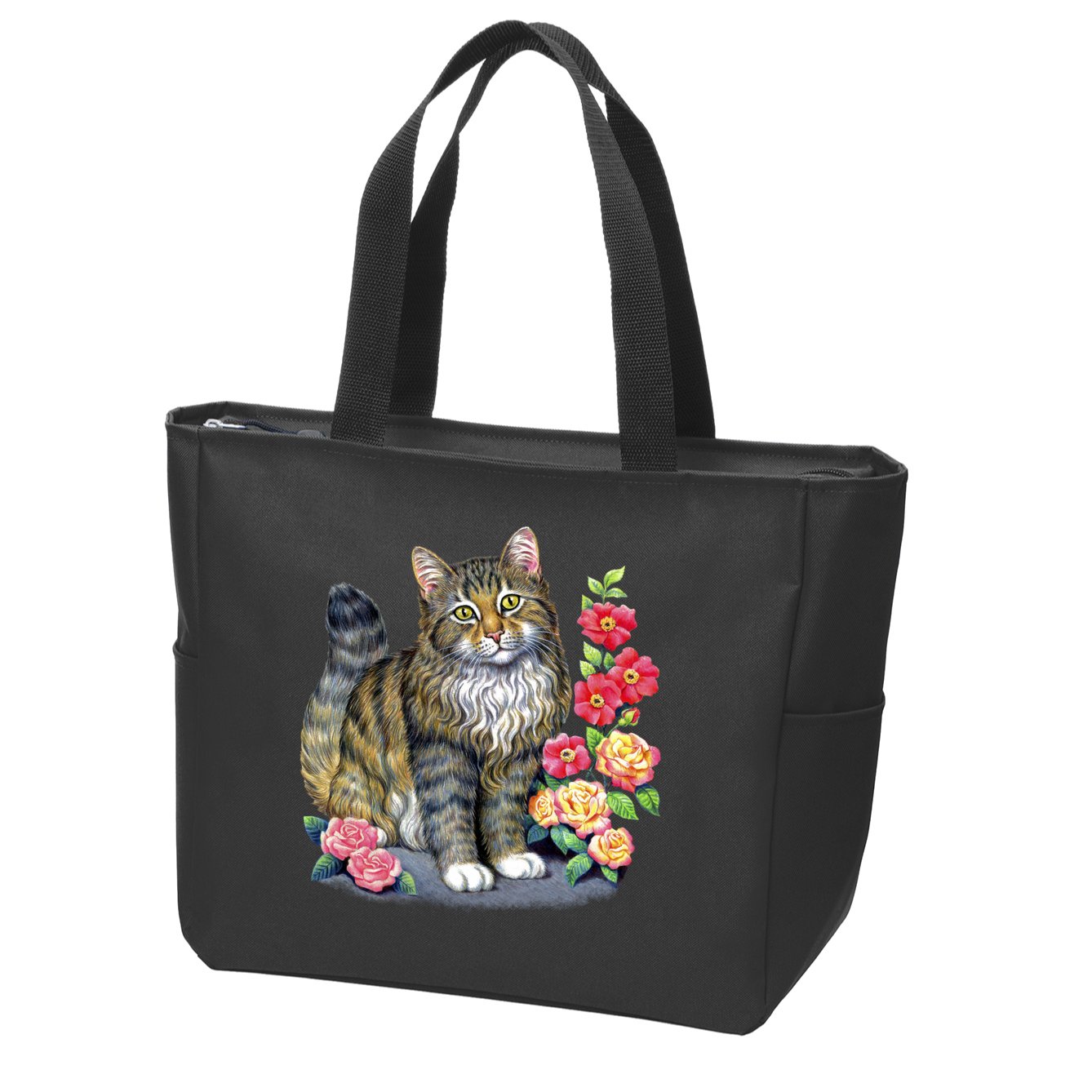 Cat and Roses Zip Tote Bag