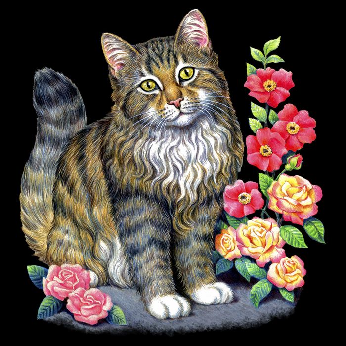 Cat and Roses Zip Tote Bag