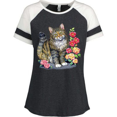 Cat and Roses Enza Ladies Jersey Colorblock Tee