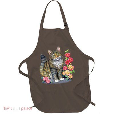 Cat and Roses Full-Length Apron With Pockets