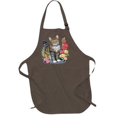 Cat and Roses Full-Length Apron With Pockets