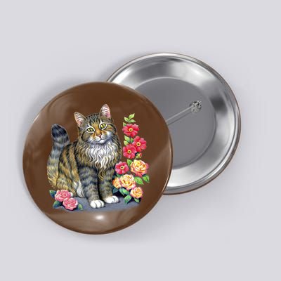 Cat and Roses Button