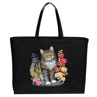 Cat and Roses Cotton Canvas Jumbo Tote