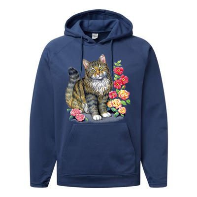 Cat and Roses Performance Fleece Hoodie