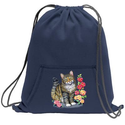 Cat and Roses Sweatshirt Cinch Pack Bag