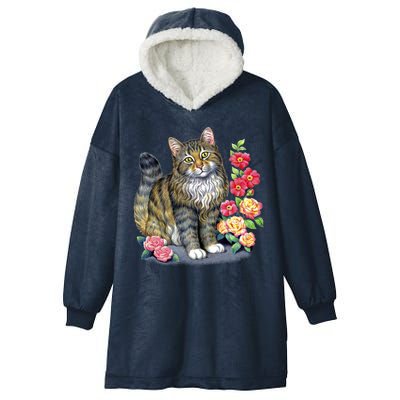 Cat and Roses Hooded Wearable Blanket