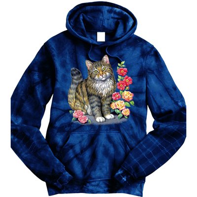 Cat and Roses Tie Dye Hoodie