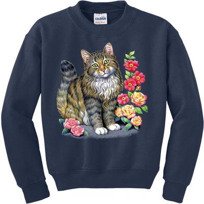 Cat and Roses Kids Sweatshirt