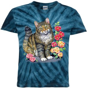 Cat and Roses Kids Tie-Dye T-Shirt