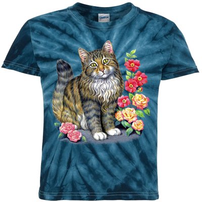 Cat and Roses Kids Tie-Dye T-Shirt