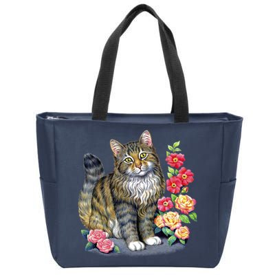 Cat and Roses Zip Tote Bag