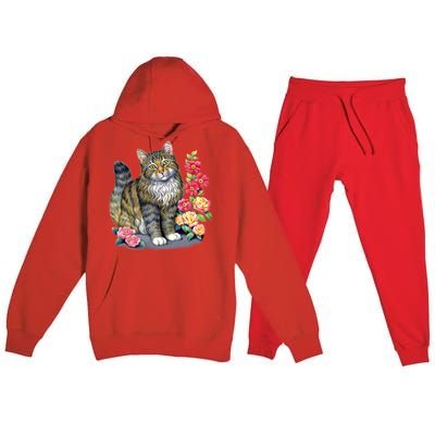 Cat and Roses Premium Hooded Sweatsuit Set