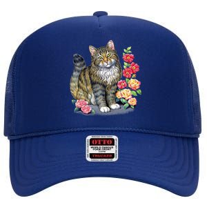 Cat and Roses High Crown Mesh Back Trucker Hat