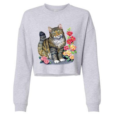 Cat and Roses Cropped Pullover Crew