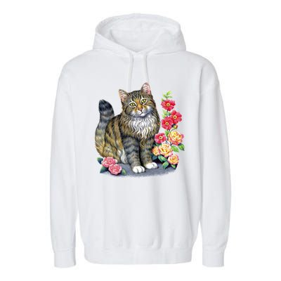 Cat and Roses Garment-Dyed Fleece Hoodie