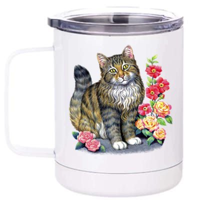 Cat and Roses 12 oz Stainless Steel Tumbler Cup