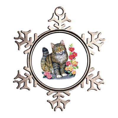 Cat and Roses Metallic Star Ornament