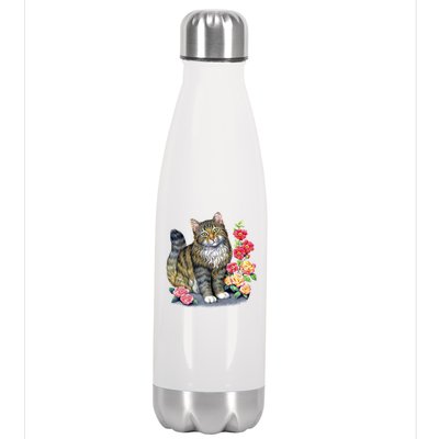 Cat and Roses Stainless Steel Insulated Water Bottle