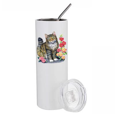 Cat and Roses Stainless Steel Tumbler